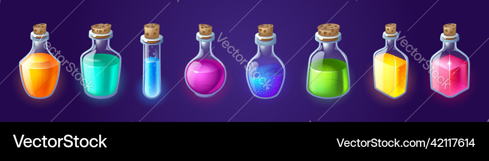 Bottles with magic potion alchemy elixir Vector Image