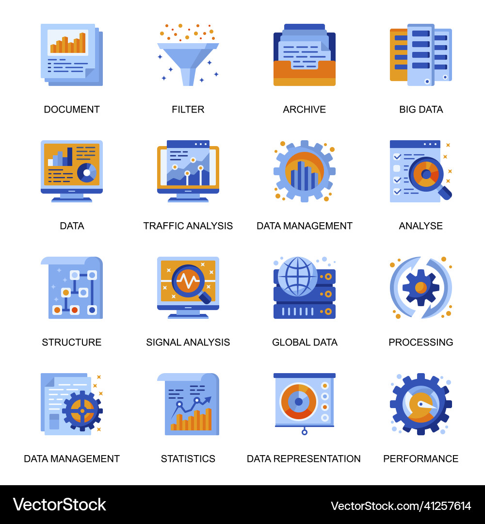 Data analysis icons set in flat style traffic Data analysis icons set in flat style traffic vector image