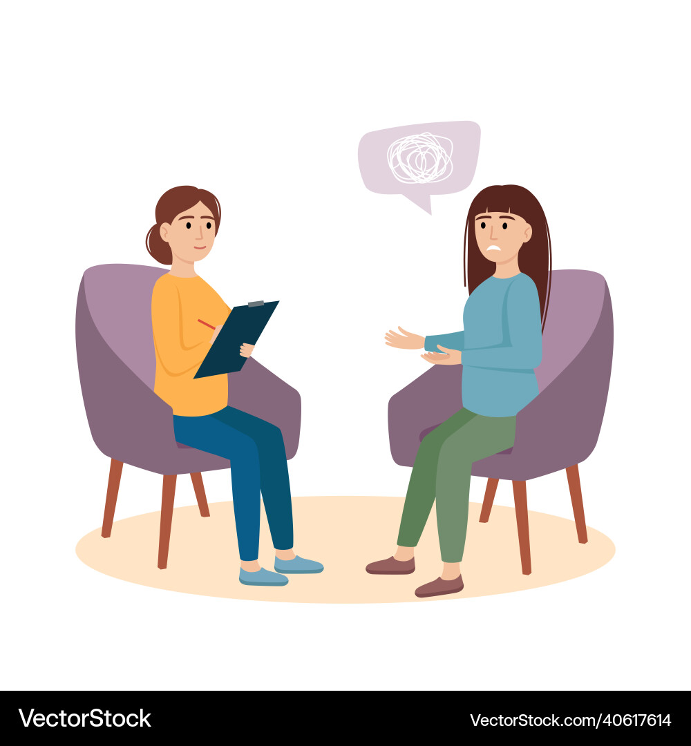 Psychology therapy woman sitting and talking Psychology therapy woman sitting and talking vector image