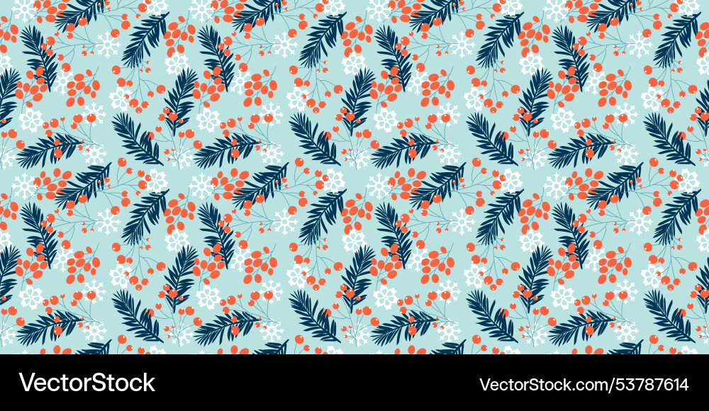 Winter pattern with fir tree branches red berries Winter pattern with fir tree branches red berries vector image