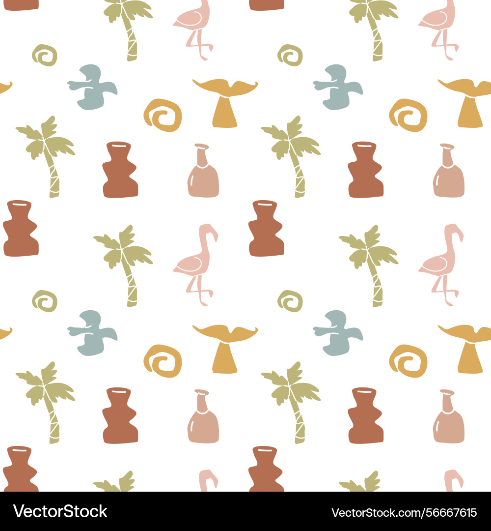 Boho summer elements pattern with flamingos Boho summer elements pattern with flamingos vector image