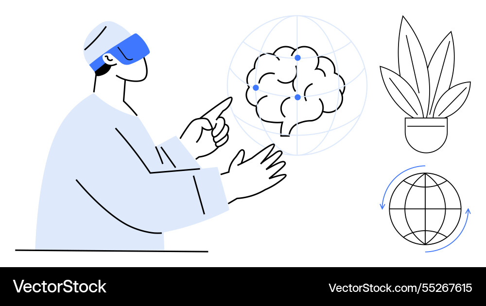 Person using virtual reality to interact with 3d Person using virtual reality to interact with 3d vector image