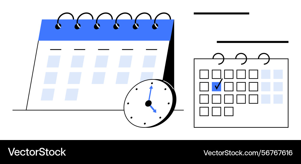 Calendar with clock emphasizing time management vector image