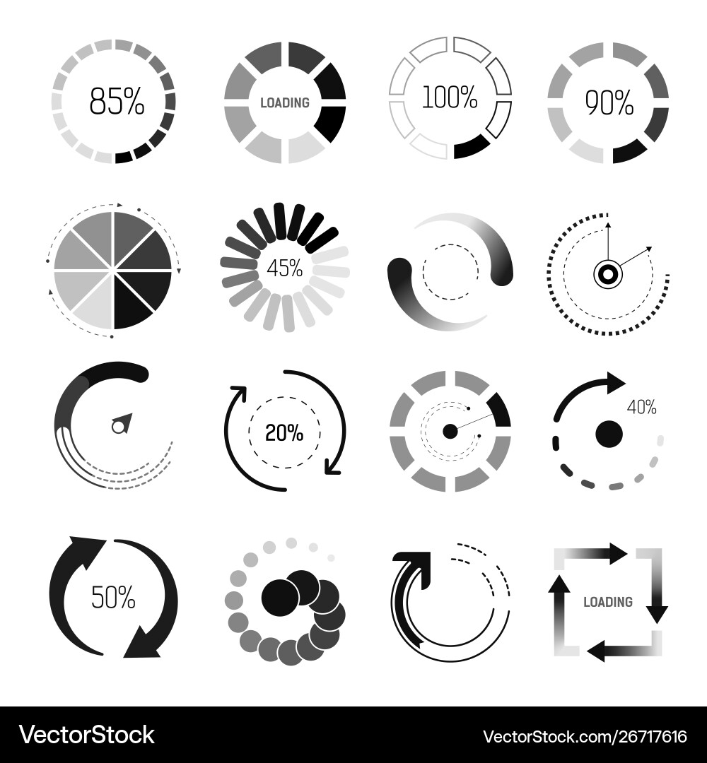 Loading Progress Icons - Percentage Vector Image