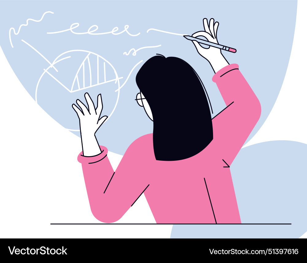 Speaker explaining problem on whiteboard Vector Image