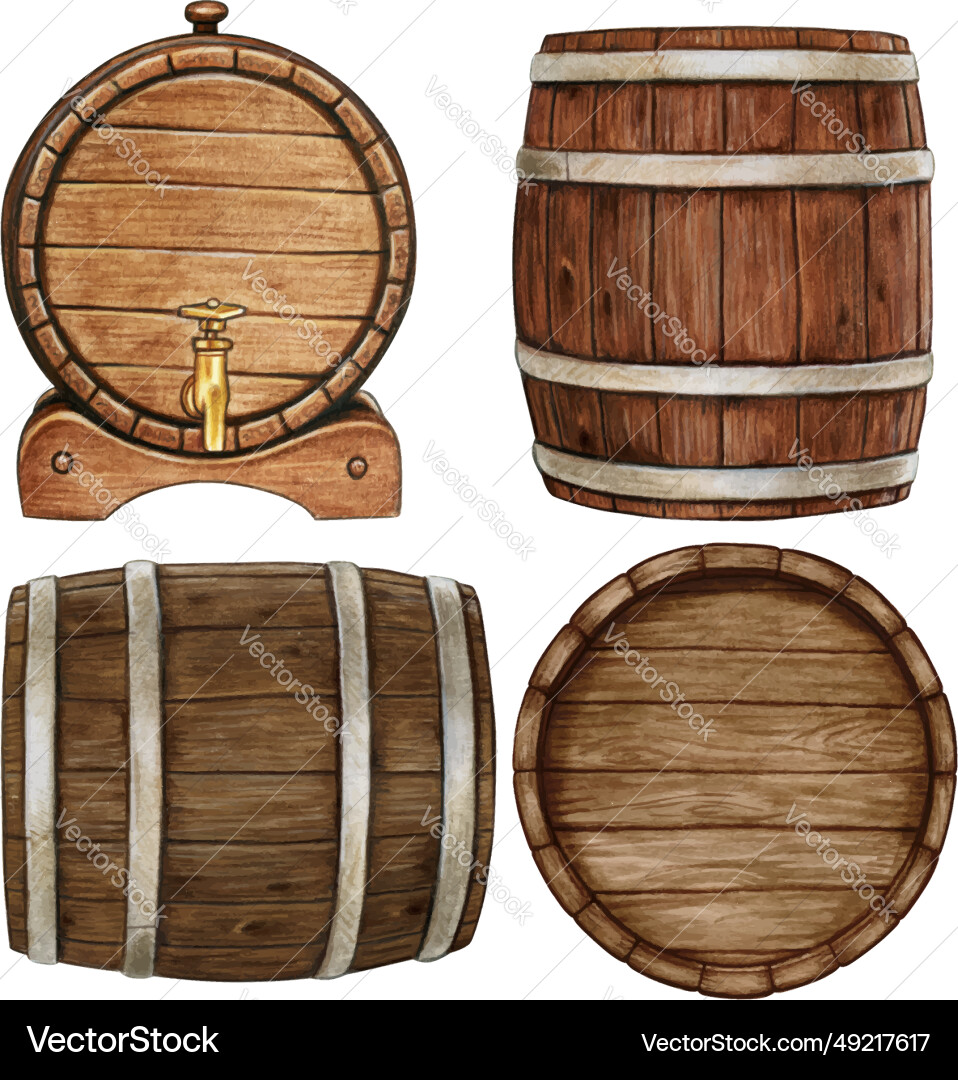 Collection of traditional wooden barrels Collection of traditional wooden barrels vector image