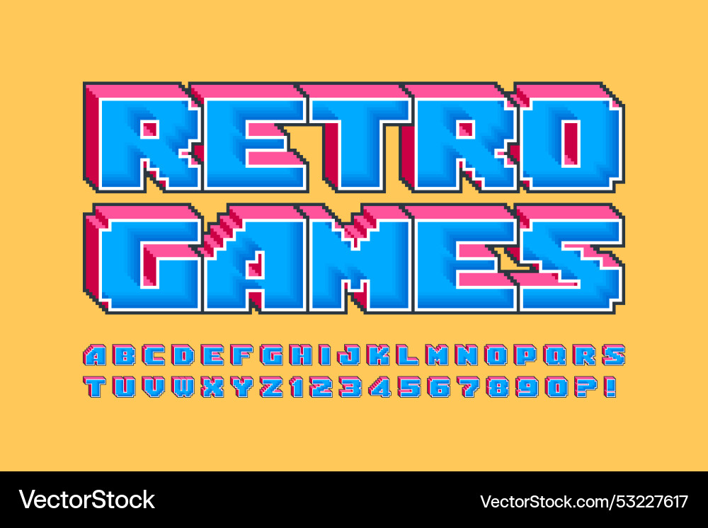 Pixel alphabet design stylized like in 8-bit Pixel alphabet design stylized like in 8-bit vector image