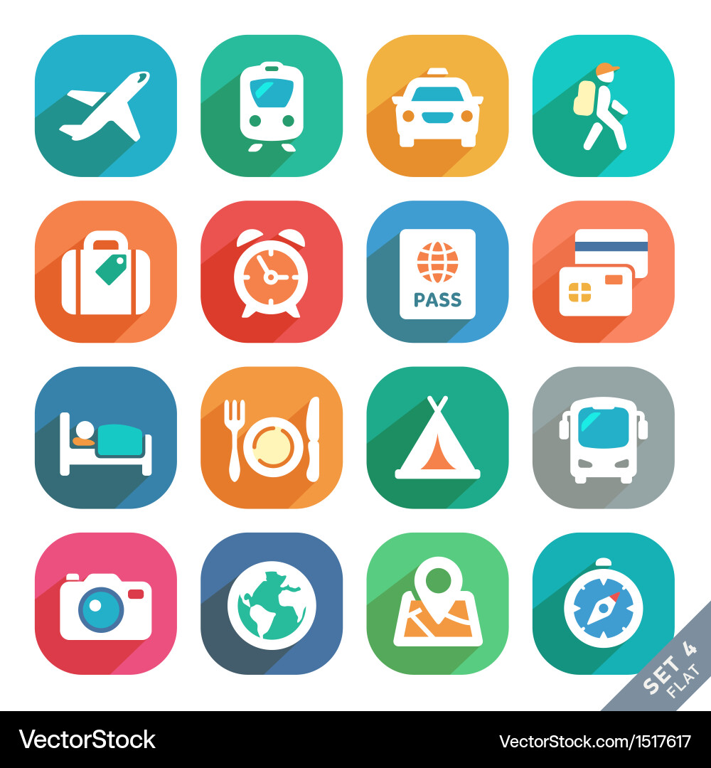 Travel and Transport Flat Icons vector image