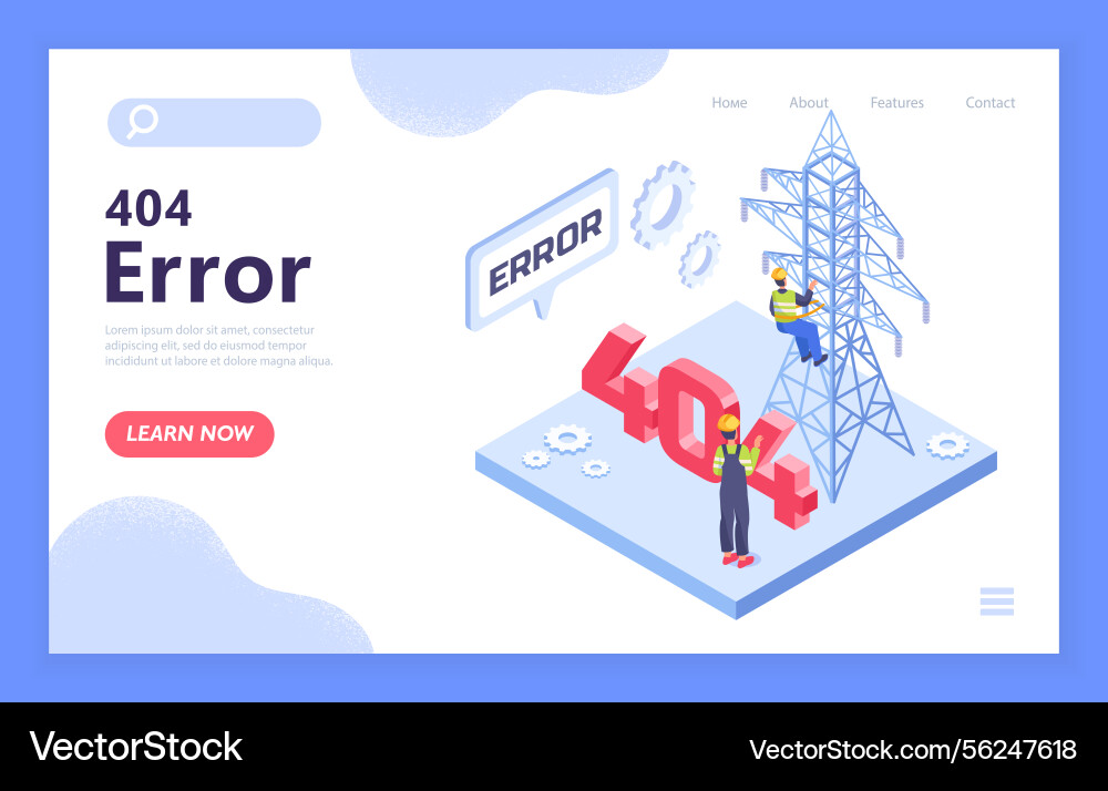 404 error with workers fixing tower Vector Image