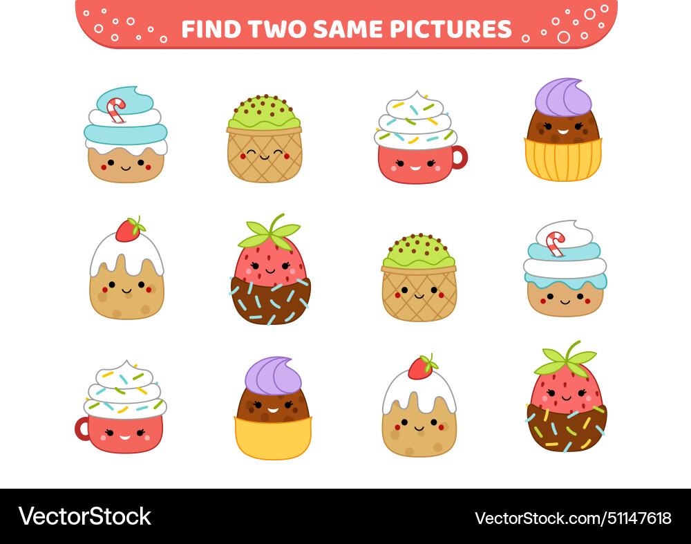 Desserts squishmallow characters find two same Vector Image