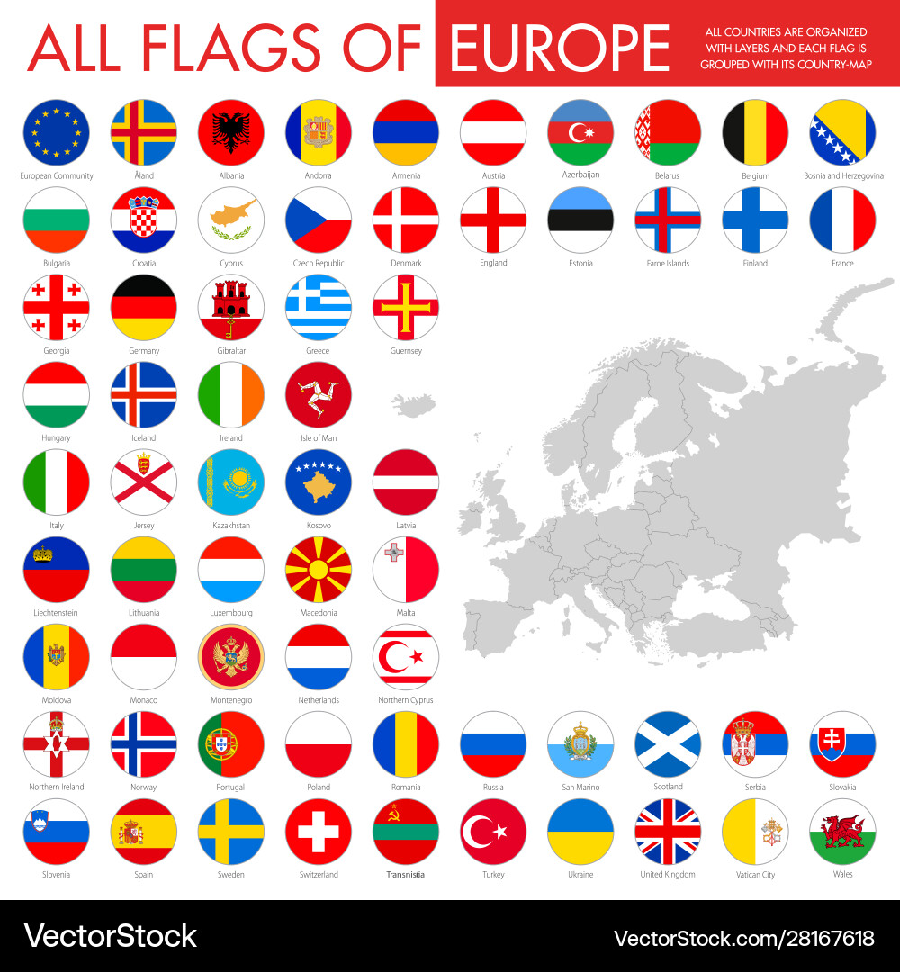 Europe countries round flag buttons Europe countries round flag buttons vector image