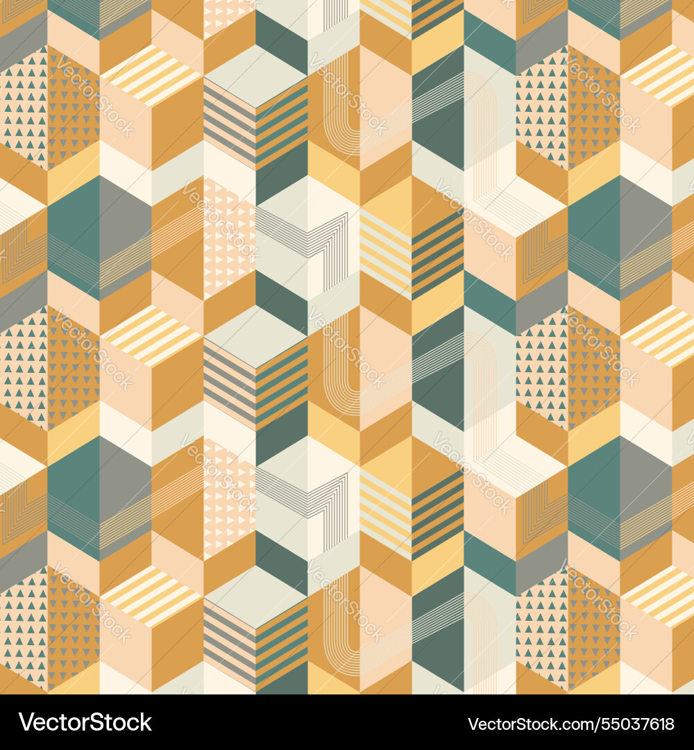 Geometric 3d cubes abstract seamless pattern Geometric 3d cubes abstract seamless pattern Vector Image