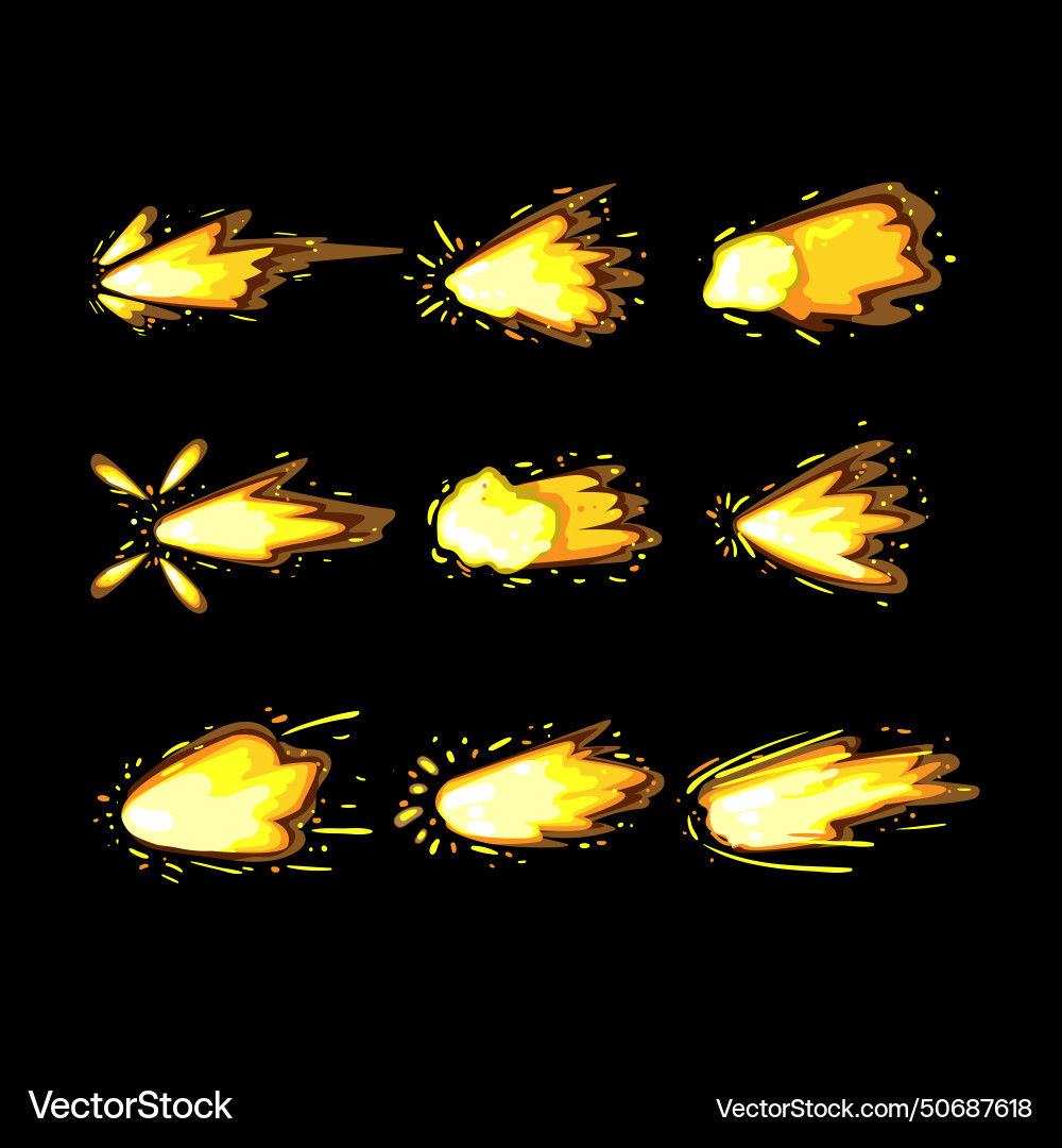 Gun flash set cartoon Royalty Free Vector Image
