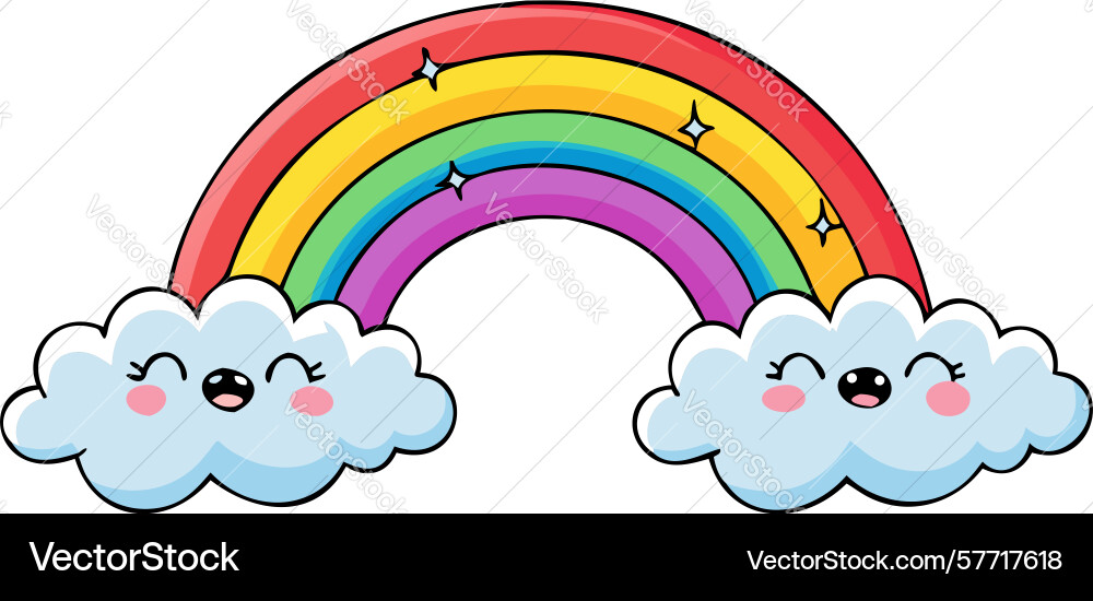 Smiling rainbow arch with soft clouds design Vector Image