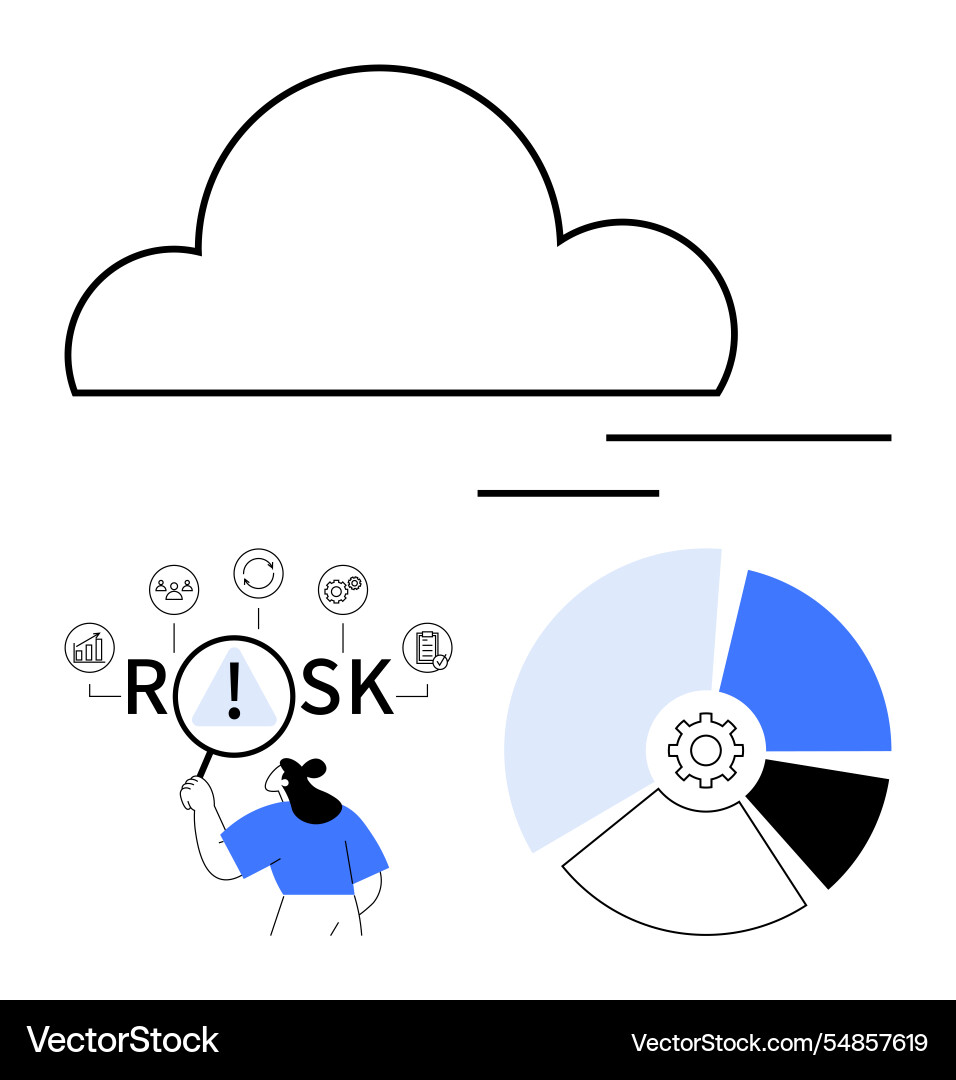 Analyzing risk management with cloud data and pie Vector Image