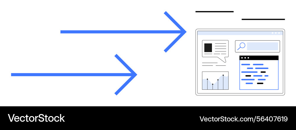 Arrows directing towards web page with search bar Arrows directing towards web page with search bar vector image