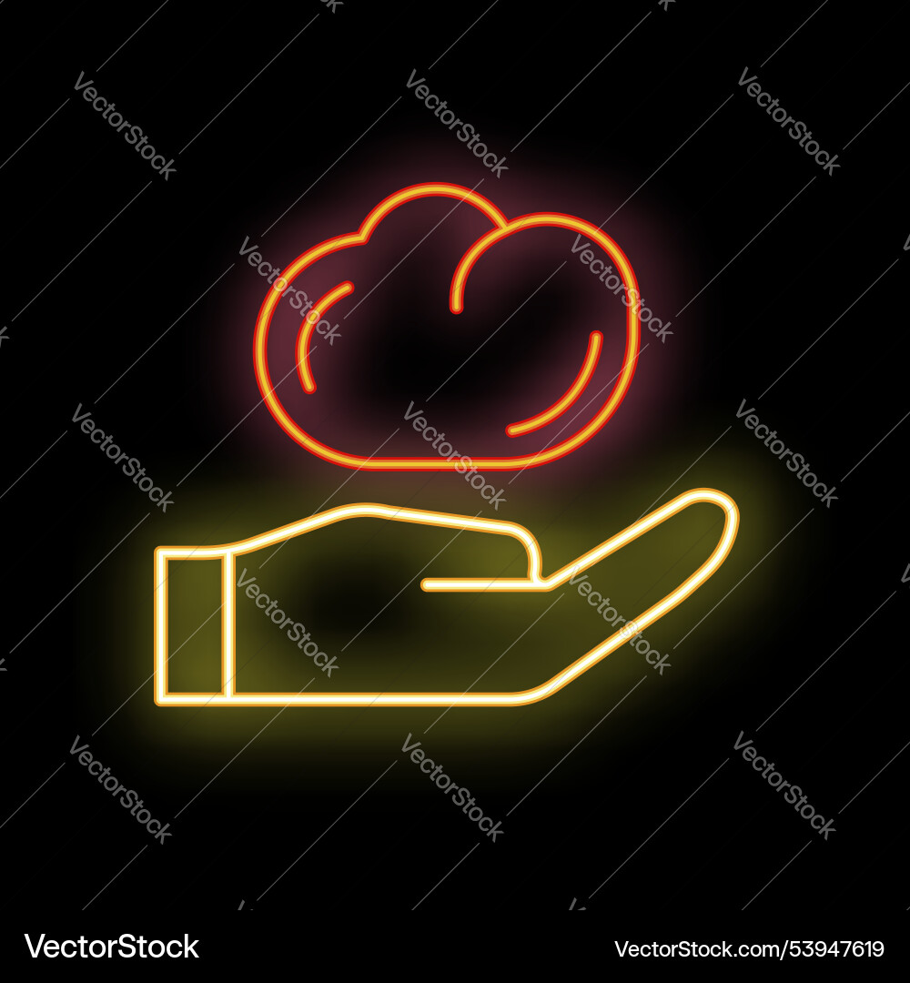 Hand holding cloud computing neon sign on black Hand holding cloud computing neon sign on black vector image
