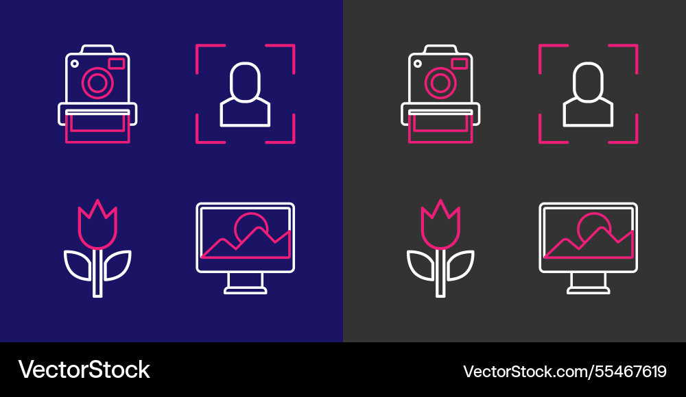 Set line photo retouching mode macro camera focus Set line photo retouching mode macro camera focus vector image