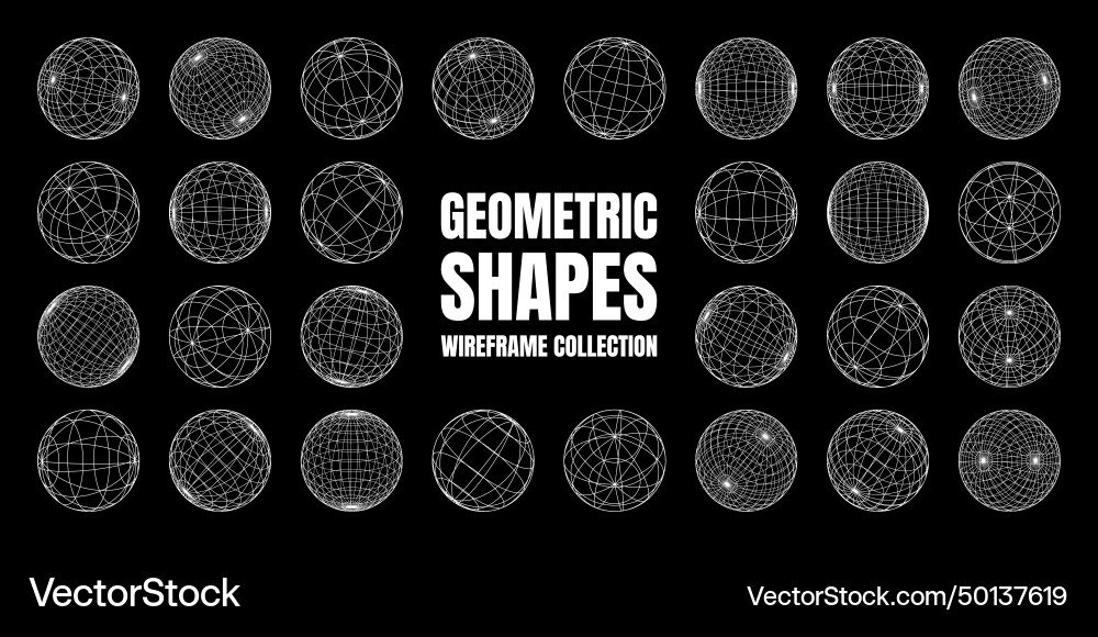 Wireframe shapes lined sphere perspective mesh Wireframe shapes lined sphere perspective mesh vector image