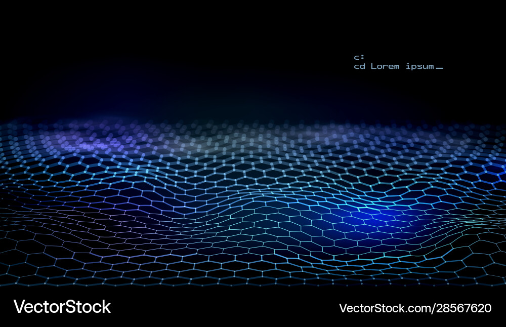 3d hexagon landscape big data network connection 3d hexagon landscape big data network connection vector image