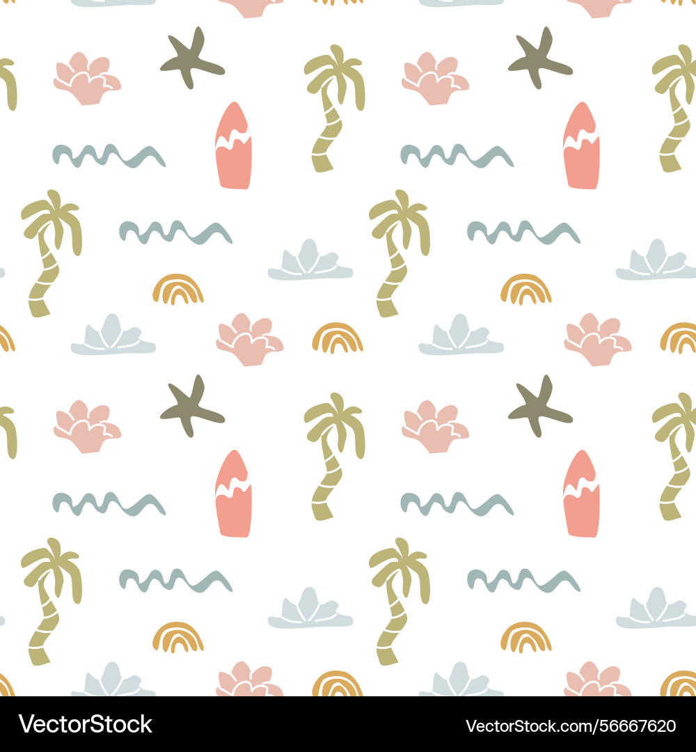 Boho summer elements pattern with palm trees Boho summer elements pattern with palm trees vector image