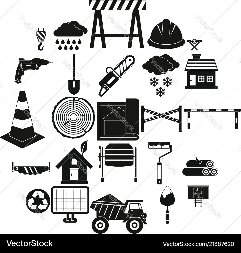 Construction material icons set simple style Construction material icons set simple style vector image