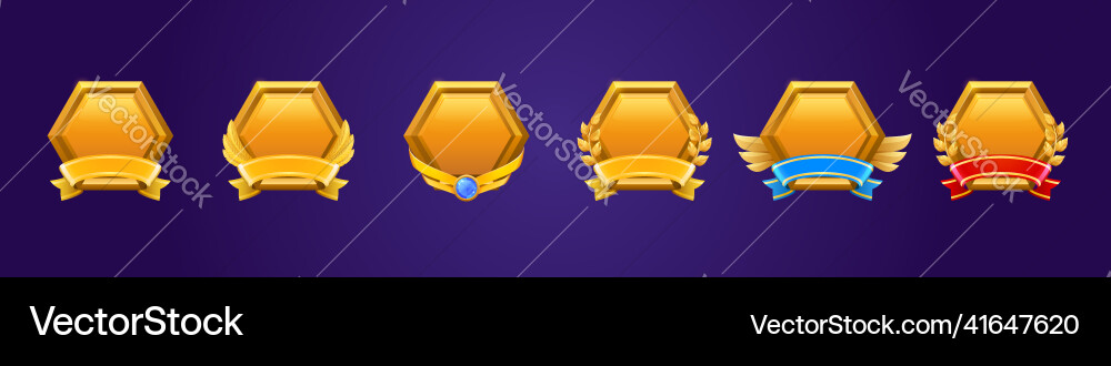 Golden game level ui icons empty gold hexagon Golden game level ui icons empty gold hexagon vector image