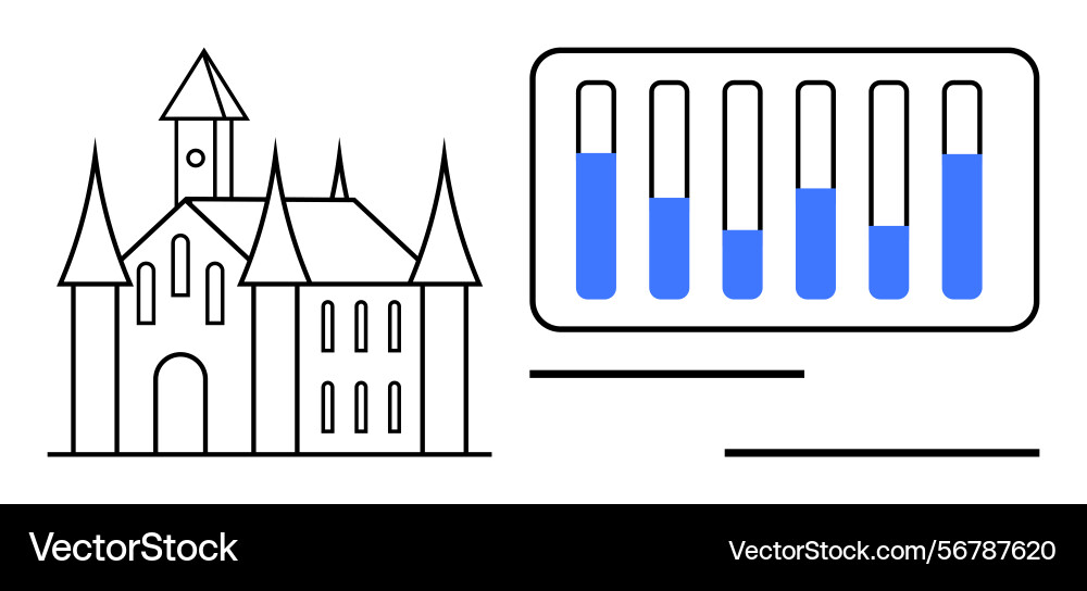 Medieval castle and data bar chart combining Medieval castle and data bar chart combining vector image