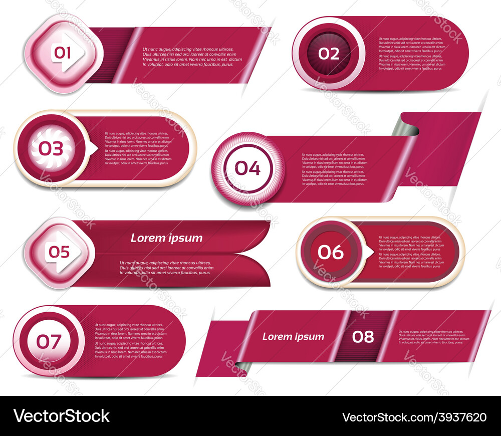 Set of red-violet progress version step icons eps Vector Image