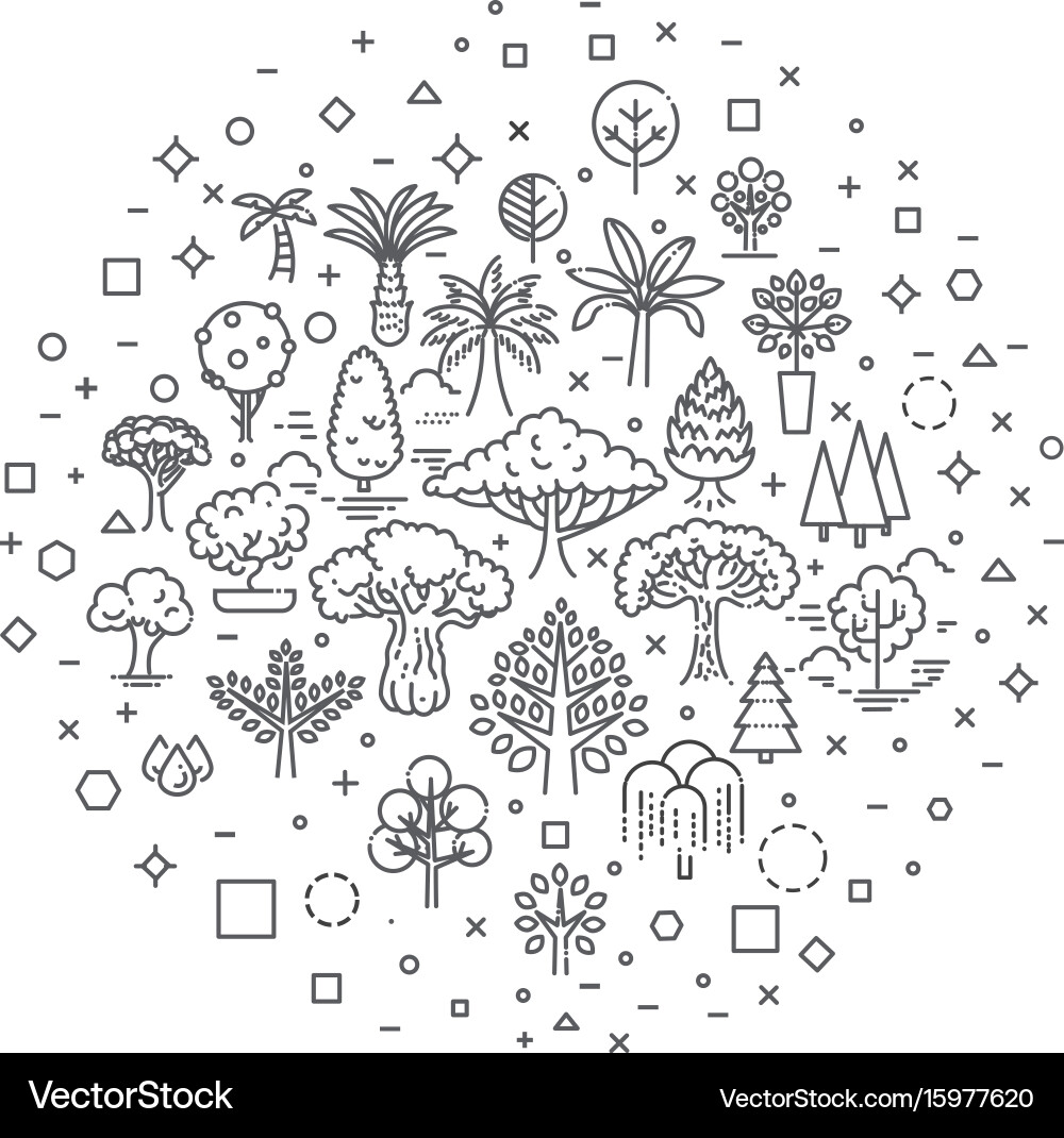 Set of tree shape line icons vector image