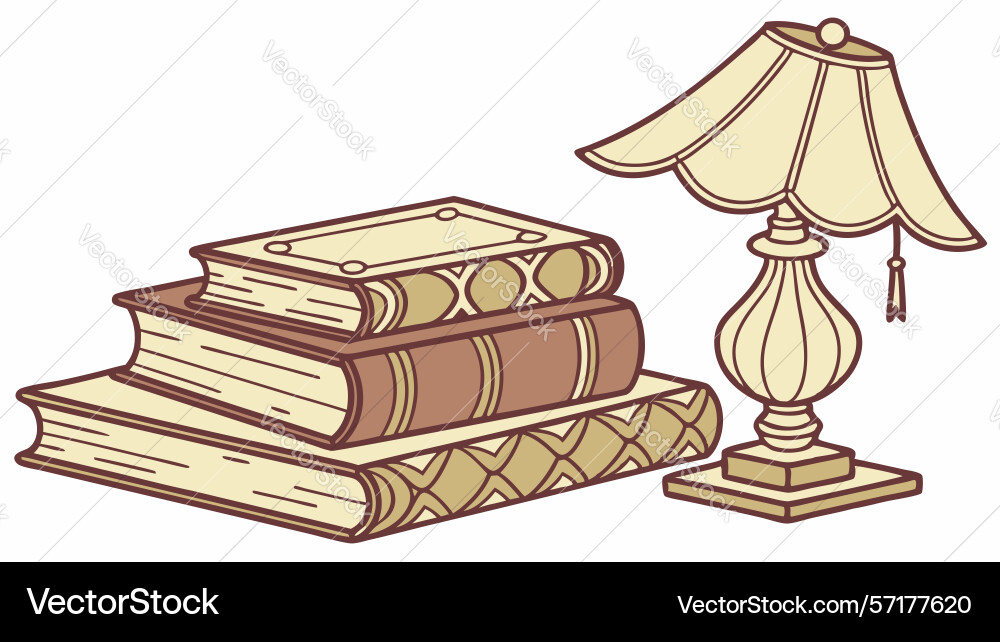 Stack of books with a classic lamp symbolizing Vector Image