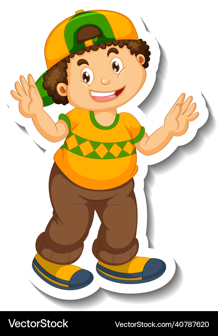 Sticker template with a chubby boy cartoon vector image