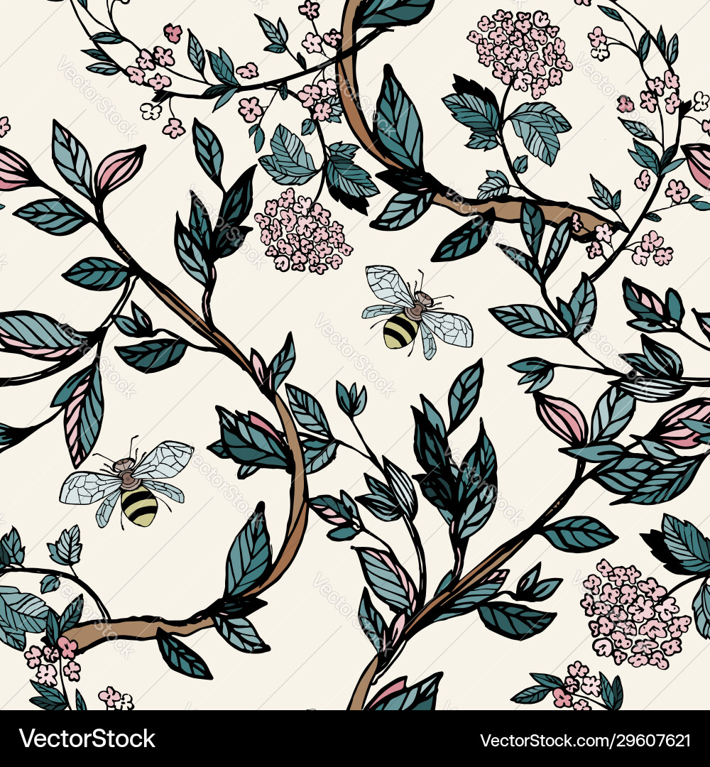 Branches flowering trees seamless pattern Branches flowering trees seamless pattern vector image