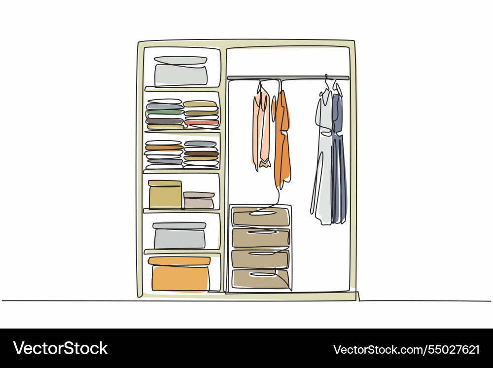 Continuous one line drawing wardrobe with several Continuous one line drawing wardrobe with several vector image