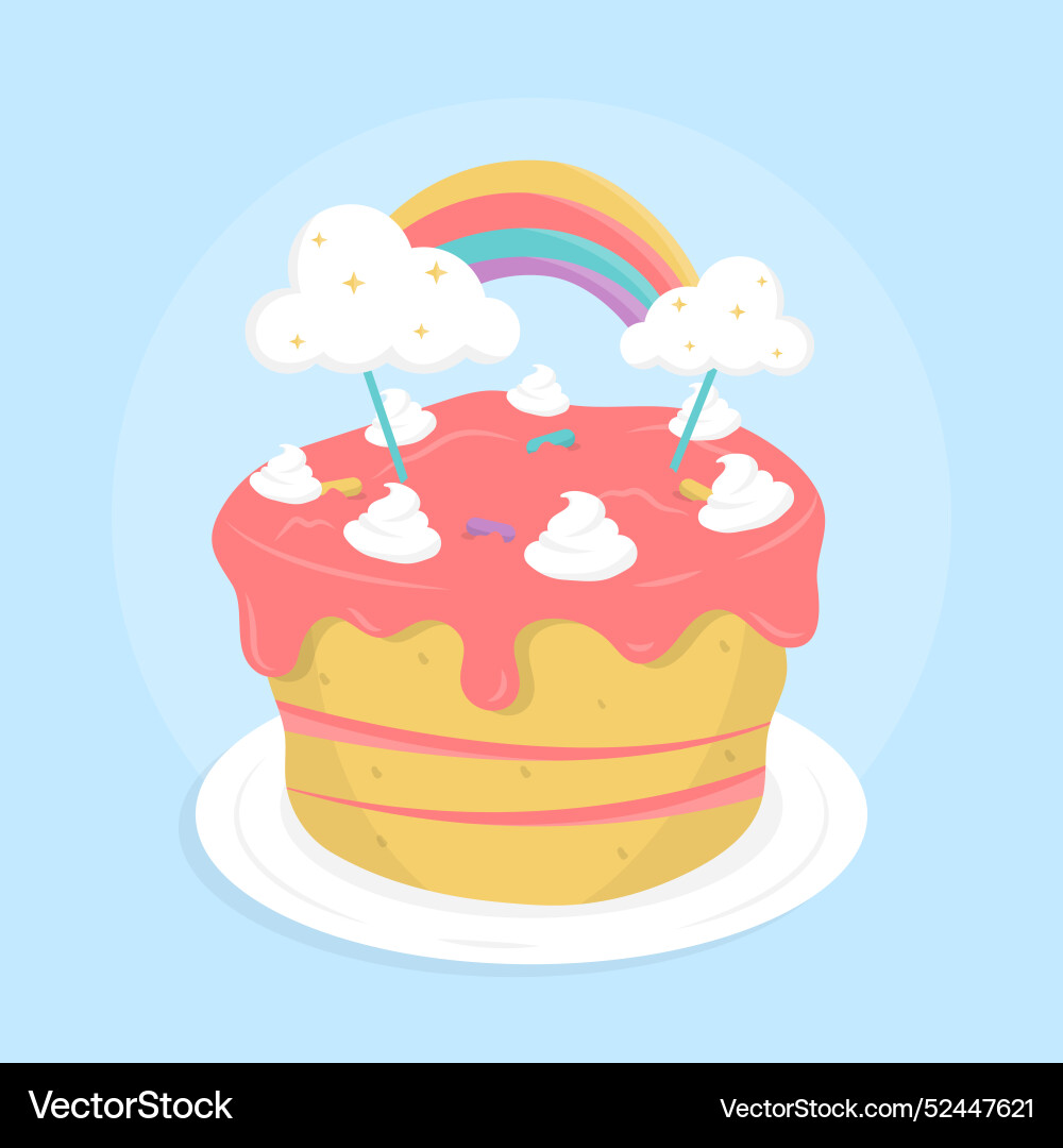 Flat birthday cake with topper Royalty Free Vector Image