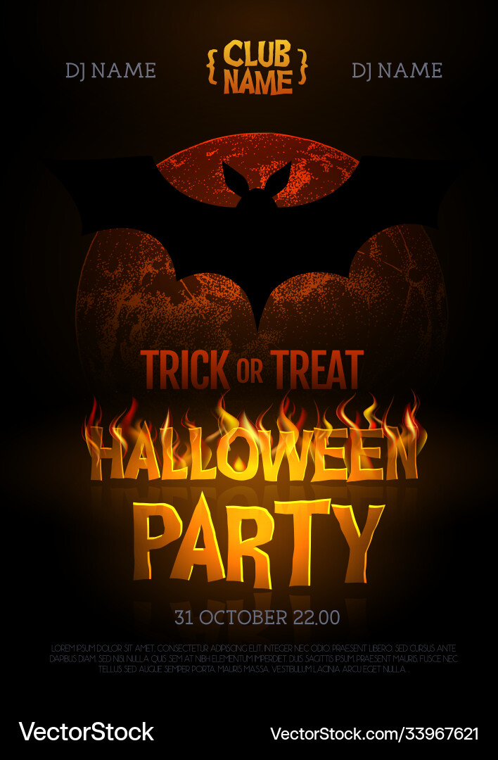 Halloween disco party poster with burning letters Halloween disco party poster with burning letters vector image