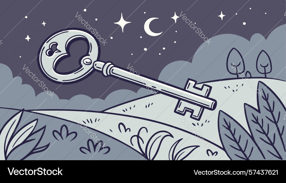 Mysterious key on a moonlit path in tranquil vector image