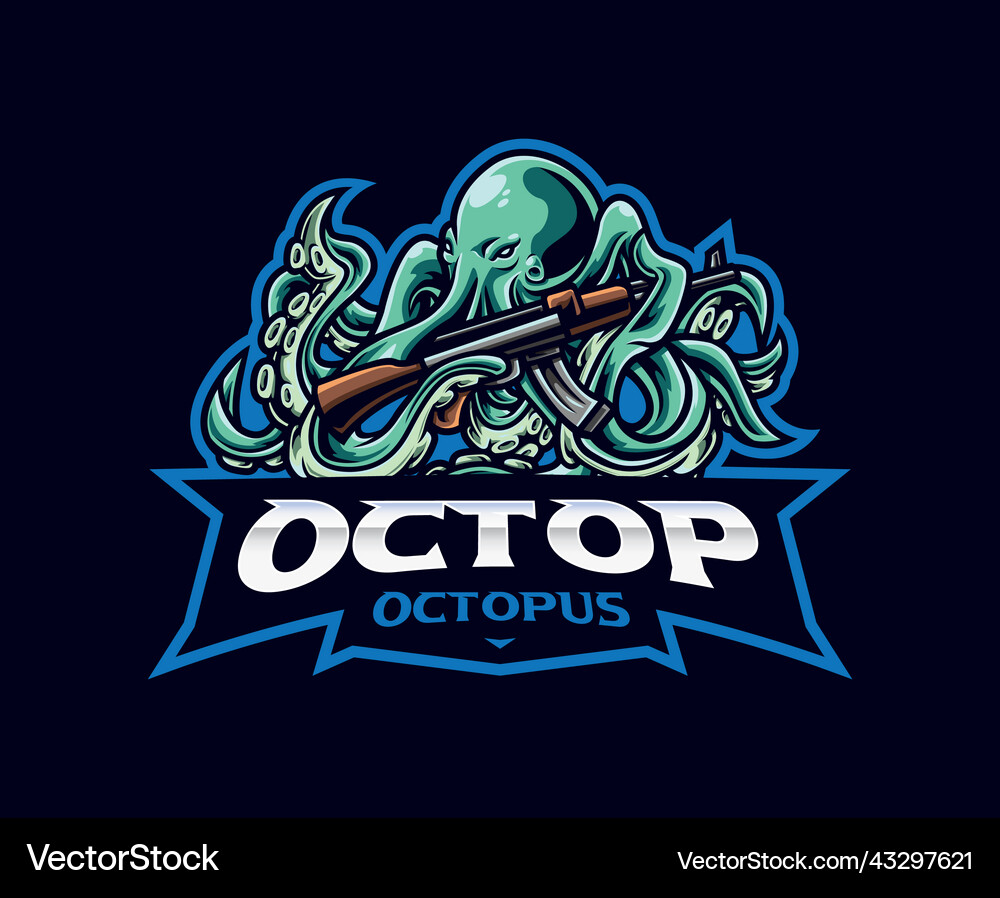 Octopus Mascot with Gun Logo vector image