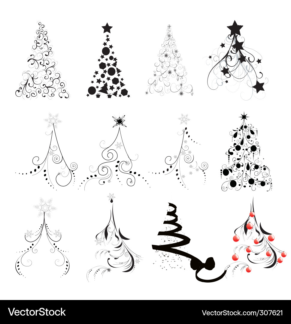 Ornamental Christmas Trees Vector Image