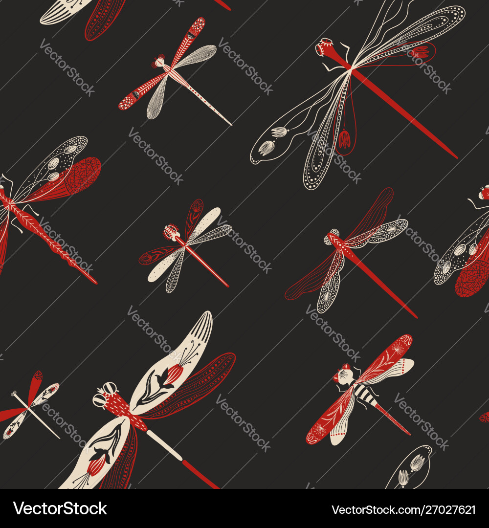 Ornate Dragonfly Folk Art Pattern Vector Image