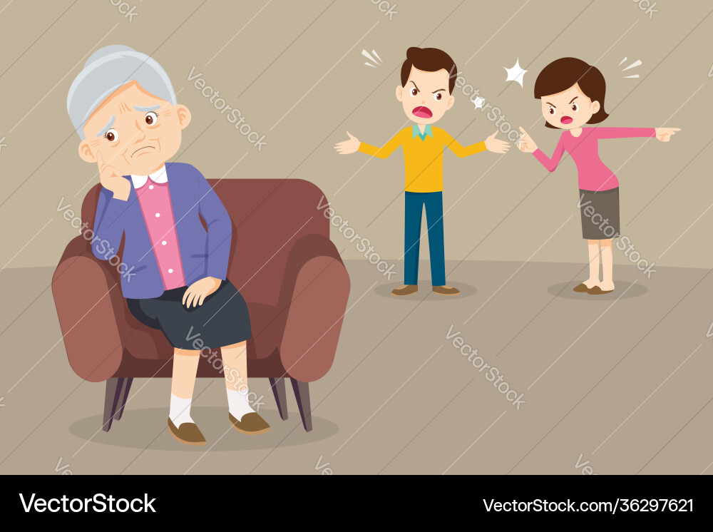 Sad elderly woman unhappy family couple vector image