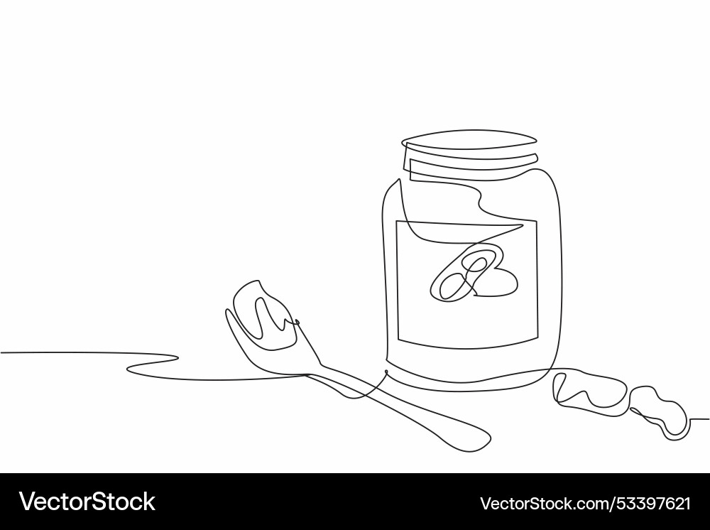 Single continuous line drawing peanut butter jar Single continuous line drawing peanut butter jar vector image