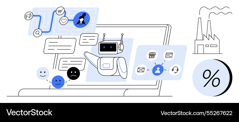 Ai robot managing customer interactions Ai robot managing customer interactions vector image