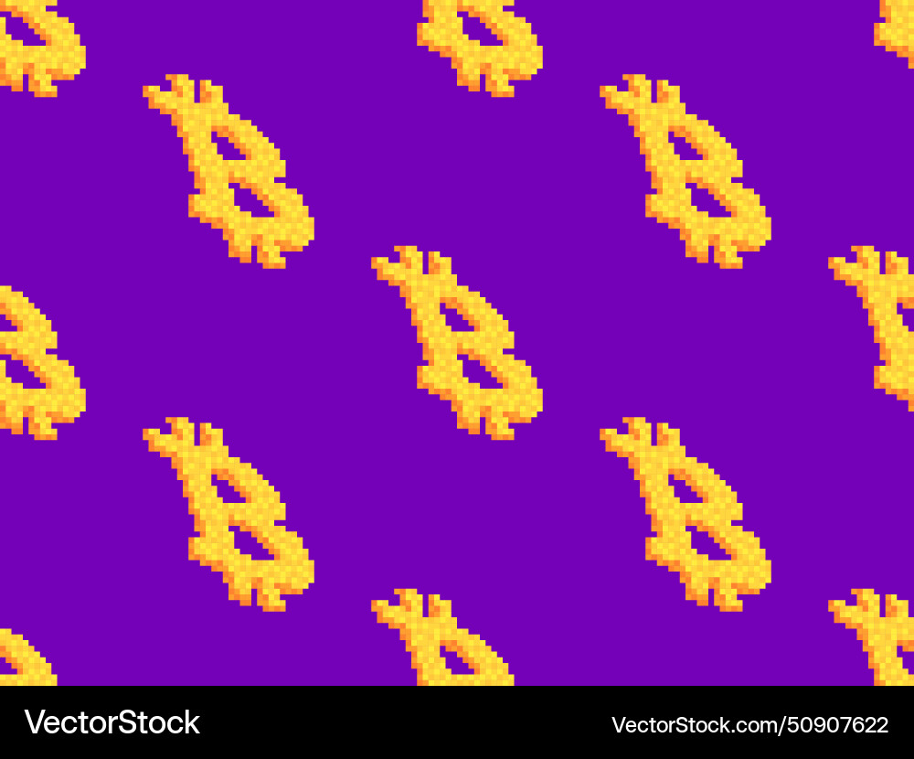 Bitcoin symbol in pixel style seamless pattern Bitcoin symbol in pixel style seamless pattern vector image
