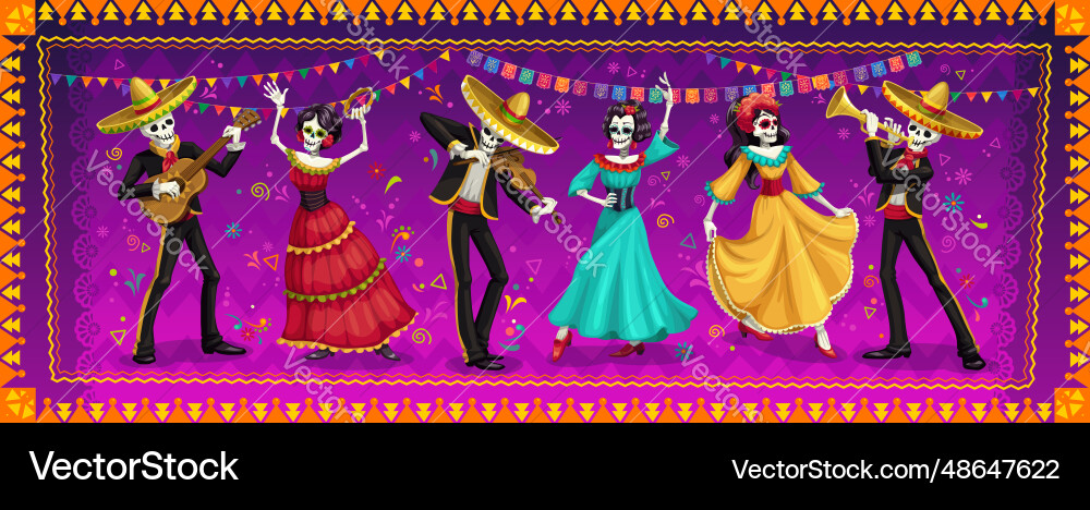 Day of dead dia de los muertos mexican characters vector image