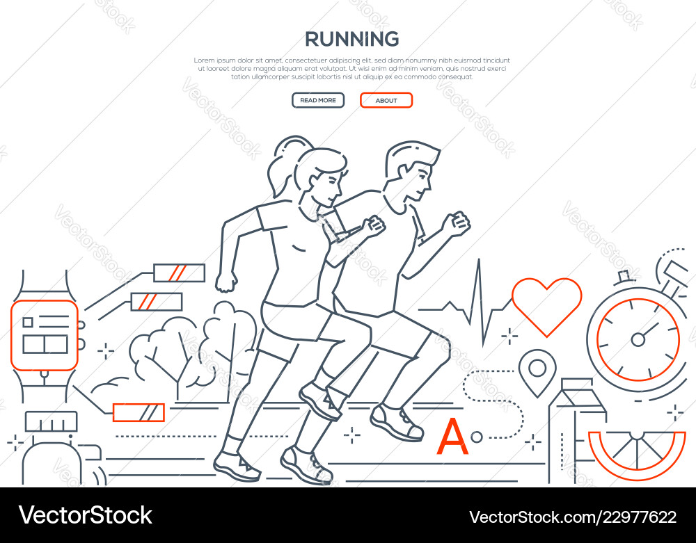 Running - modern line design style web banner vector image