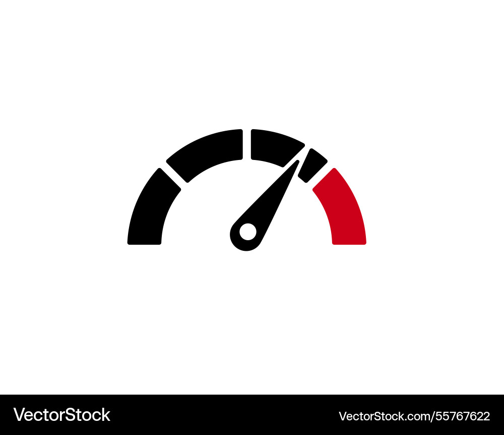 Speedometer icon showing maximum speed with red vector image