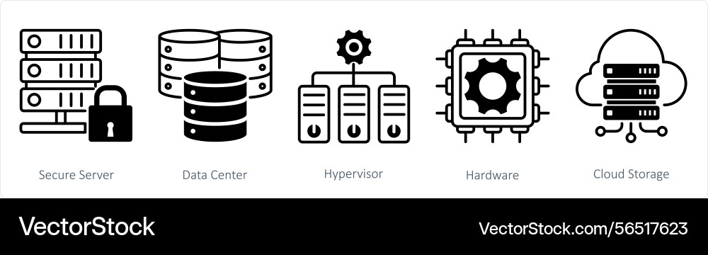 A set of 5 technology icons as secure server data Vector Image