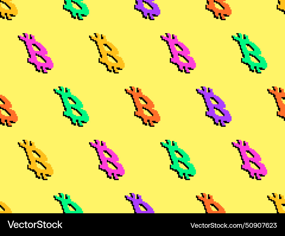 Bitcoin symbol in pixel style seamless pattern Bitcoin symbol in pixel style seamless pattern vector image