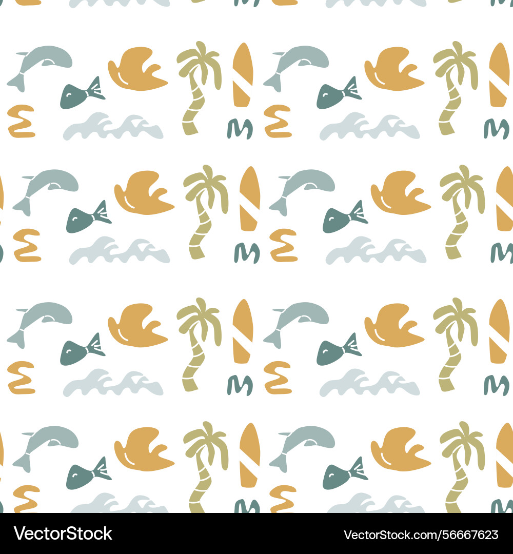 Boho summer pattern with palm trees and beach Boho summer pattern with palm trees and beach vector image